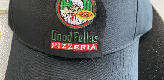 Black Good Fellas Pizzeria custom embroidered baseball hat.